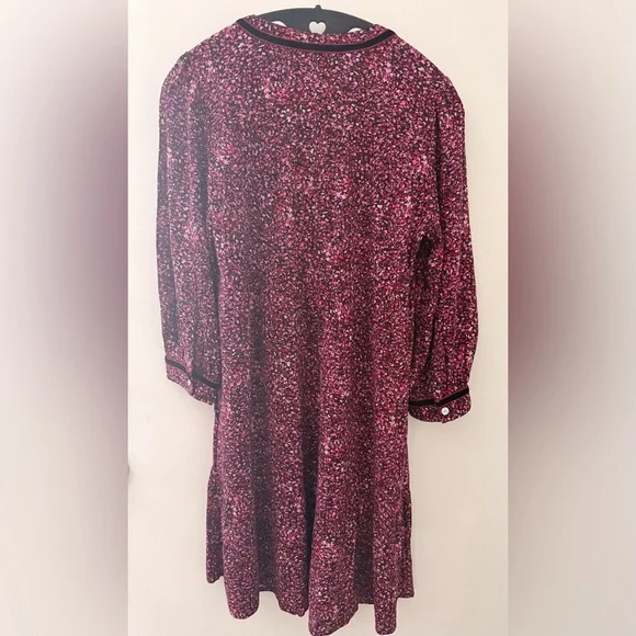 J. Jill Burgundy Floral Print V-Neck Long Sleeve Dress - Picture 7 of 9